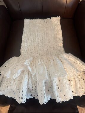 White Eyelet Ruffle Midi Skirt - Women